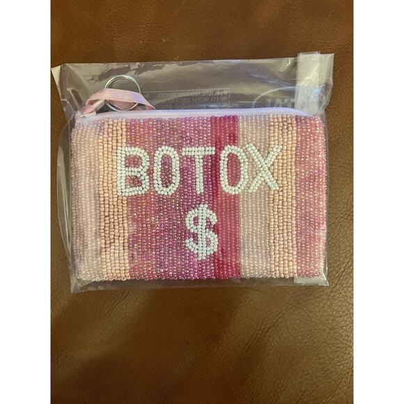 Pink Ombre Striped Beaded Botox Money $ Zipper Pouch 5.5 X 3.5” - Picture 2 of 3